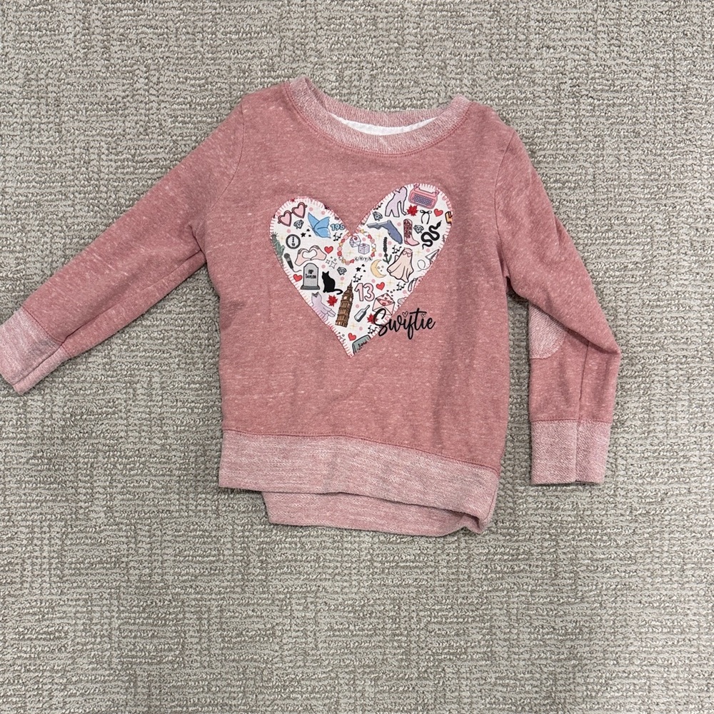 Girls' Pink Heart Graphic Pullover swiftie Sweatshirt